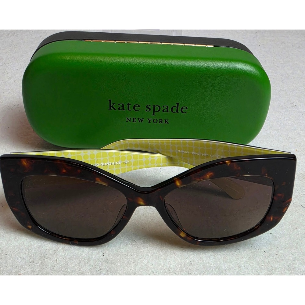 Kate Spade Frida/G/S Tortoise Shell Cat Eye Sunglasses 086HA Yellow Accents